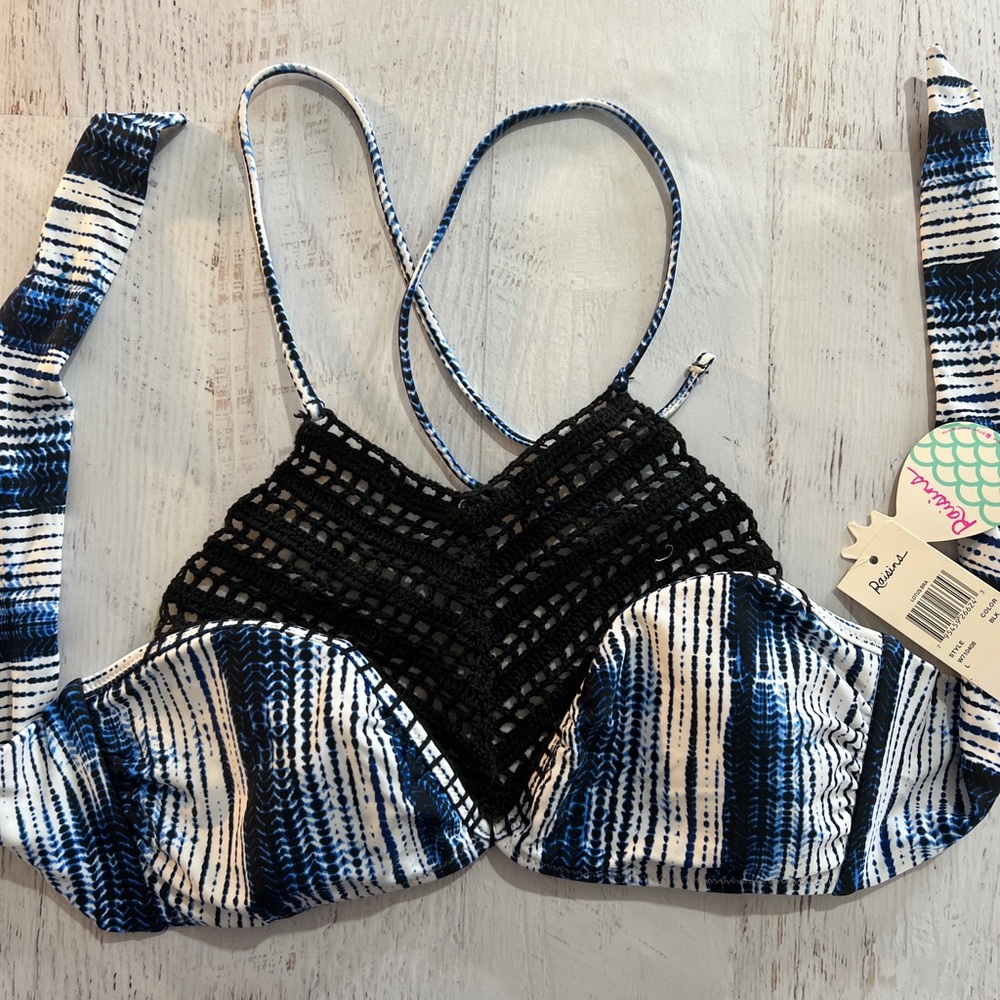 Raisins Black and Blue Striped Swim Top